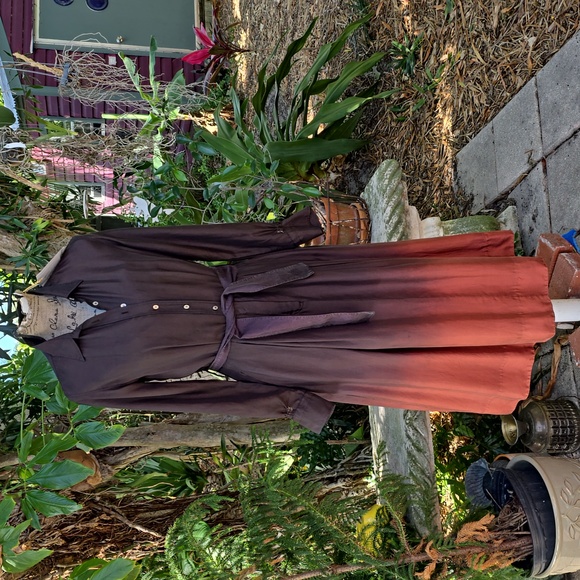 Le Sarte Pettegole NWT brown sz 6 silk long sleeve tie waist dress. Ombre detail - Picture 1 of 15
